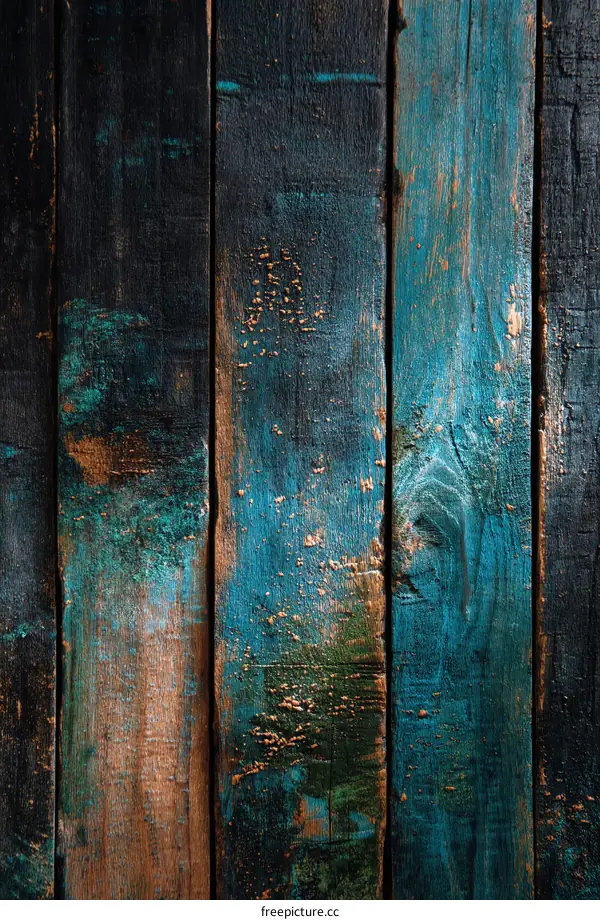 Vintage Wooden Plank Background in Teal and Dark Tones
