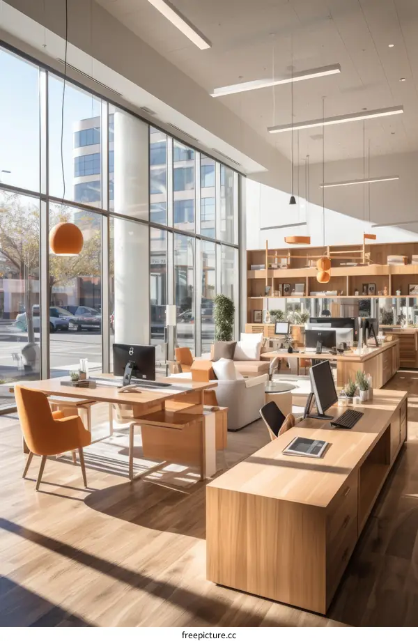 An open office space with a modern and inviting design
