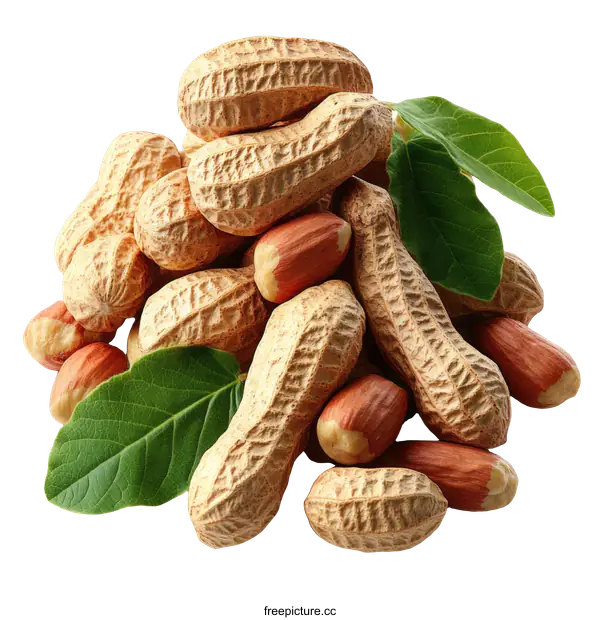 [Transparent Background PNG]Close Up of Peanuts in Shells with Green Leaves