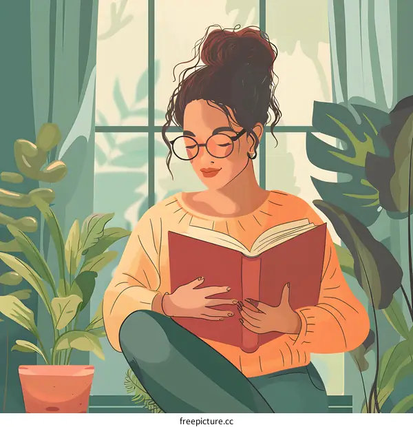 Woman Reading a Book Near a Window
