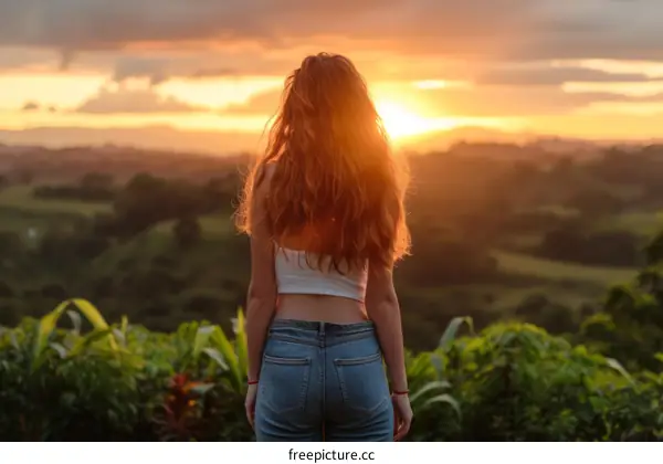 girl watching the sunset