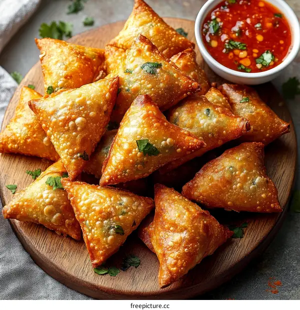 Crispy Fried Samosas with Spicy Sauce