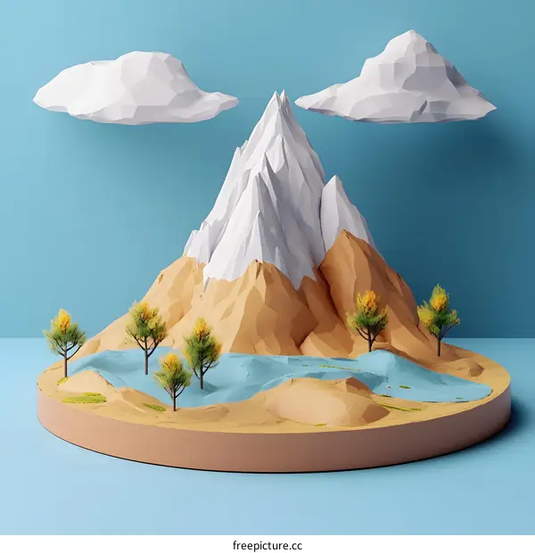 Low Poly 3D Mountain Landscape Illustration