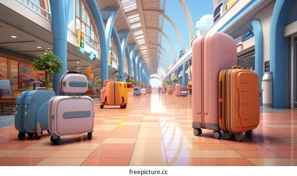 The suitcases are neatly arranged in the airport waiting for their owners to claim them.