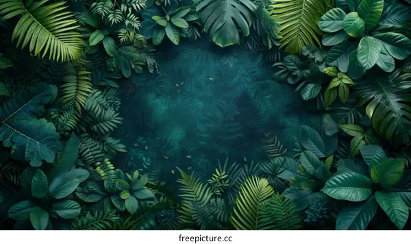 lush green tropical leaves and ferns frame