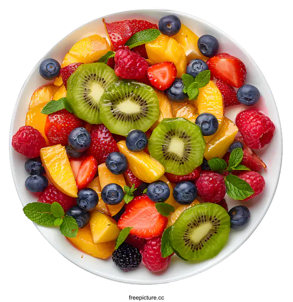 [Transparent Background PNG]Fresh fruit salad on white plate