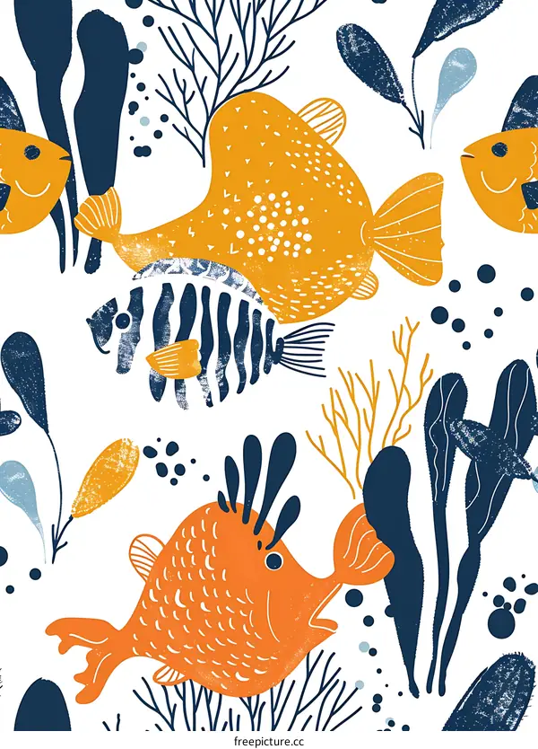 Sea Life Pattern with Colorful Fish and Seaweed
