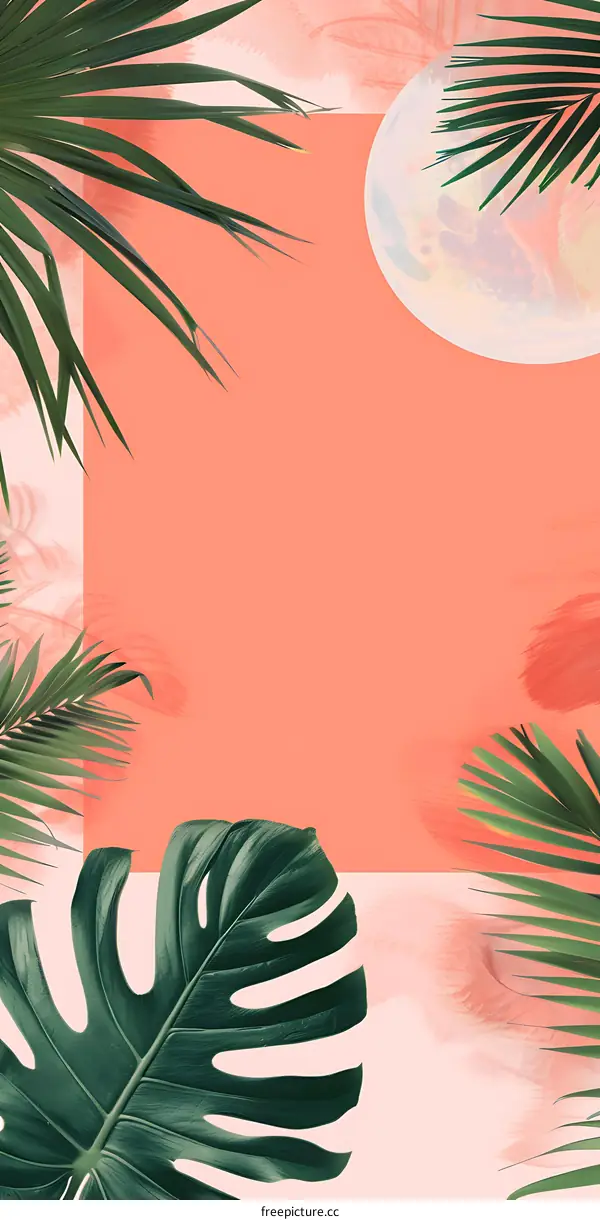 Tropical Leaves on a Pink and Orange Background