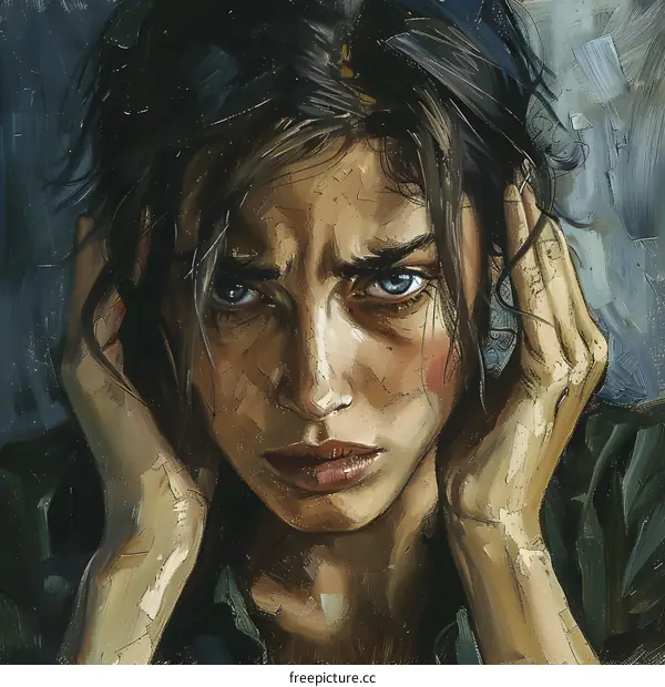 Portrait of a young woman with her hands on her head