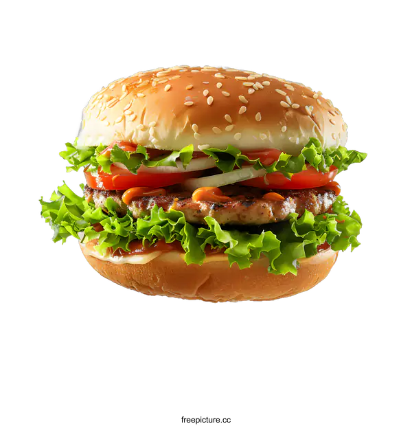 [Transparent Background PNG]yummy hamburger with fresh ingredients