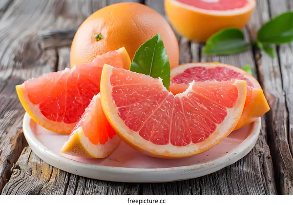 Fresh Ripe Grapefruit Slices on Plate