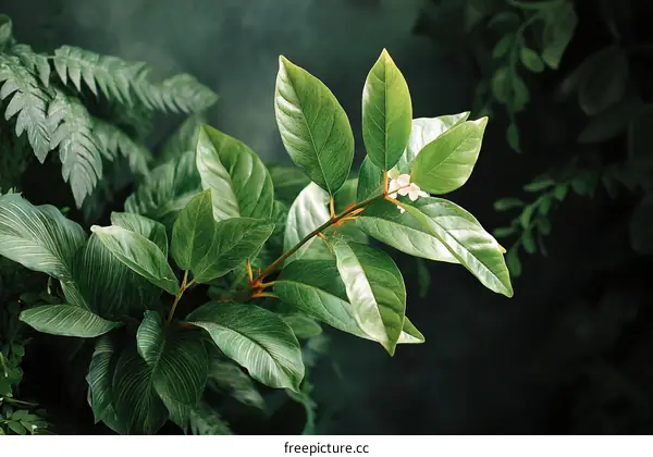 Tropical Lush Green Leaves and Flowers