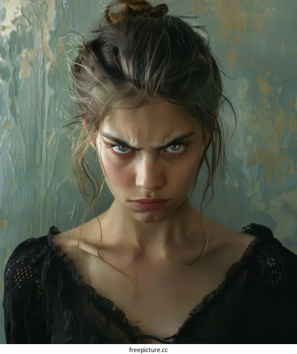 Close-up Portrait of a Woman with an Angry Expression