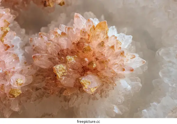 Close-up of Rose Quartz Crystal Cluster with Gold Accents