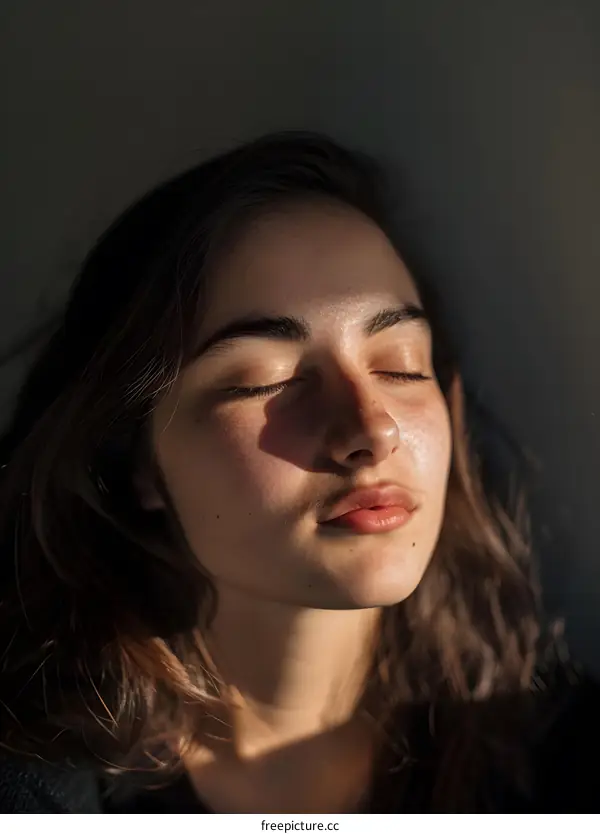 Woman With Eyes Closed Portrait in Warm Light