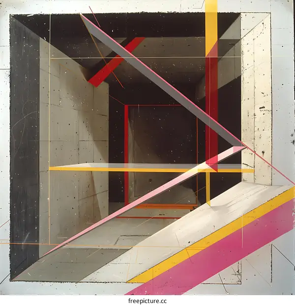 Abstract Geometric Illustration of a Room with Bright Colored Lines