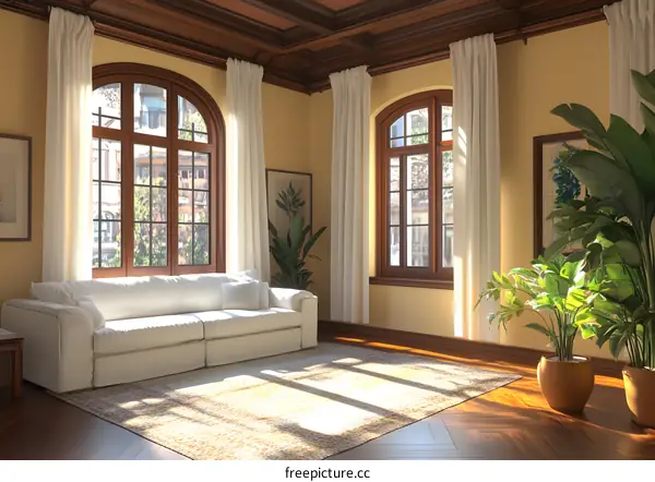 Modern Living Room with Large Windows and White Sofa