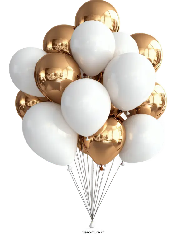 [Transparent Background PNG]A Bunch of Golden and White Balloons
