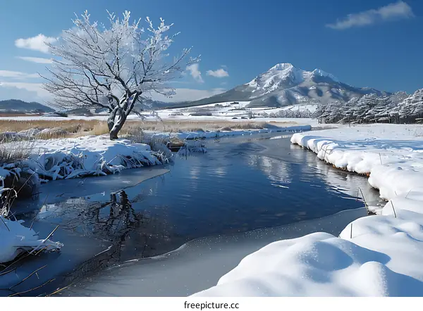 Winter Mountain Stream Scene