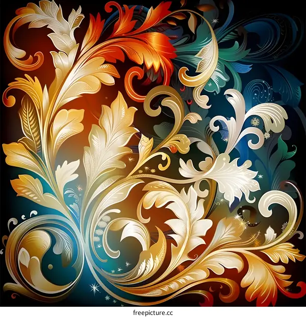 Golden leaves and blue background