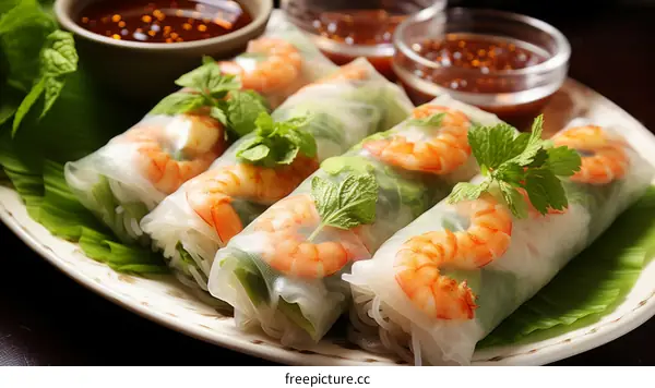 Fresh and delicious Vietnamese spring rolls with shrimp, vegetables, and rice paper