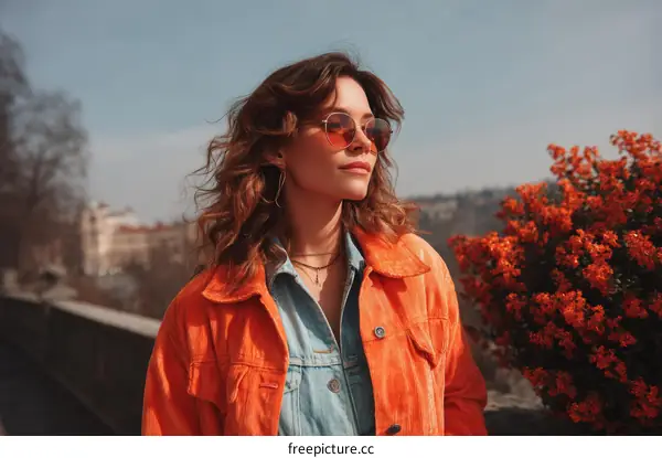 Stylish Woman in Orange Jacket Outdoors