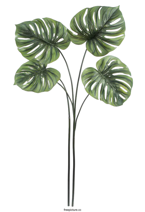 [Transparent Background PNG]Green Monstera Leaf Branches on White Background