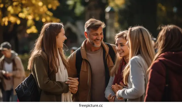 Happy family of four walking in the park