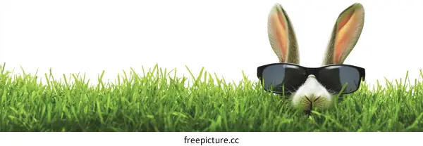 Funny Easter Bunny in Sunglasses on Green Grass