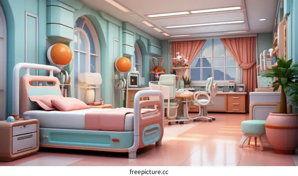 Serene Hospital Room with Equipment and Scenic Window