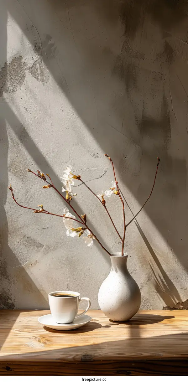 Elegant Still Life with Coffee and White Flowers