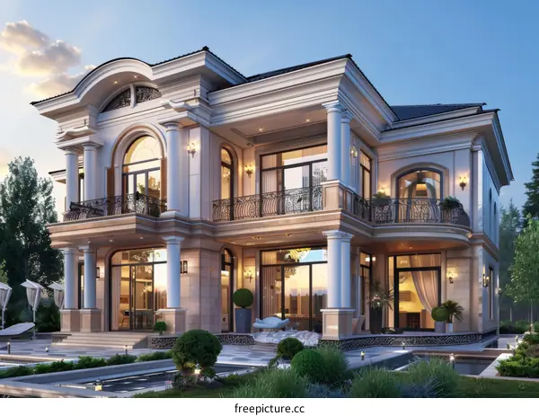 Luxurious Classic Mansion Exterior Design Illustration