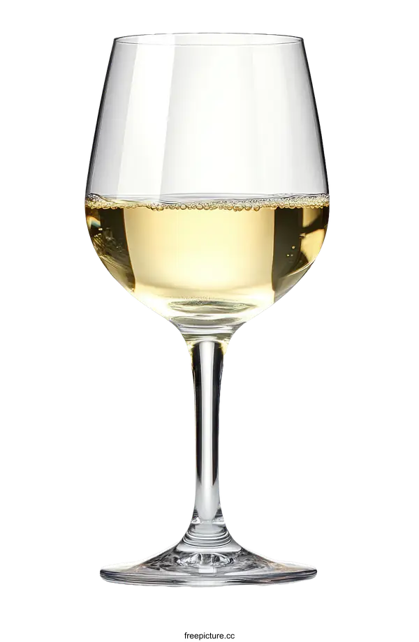 [Transparent Background PNG]Elegant White Wine Glass with Light Golden Liquid