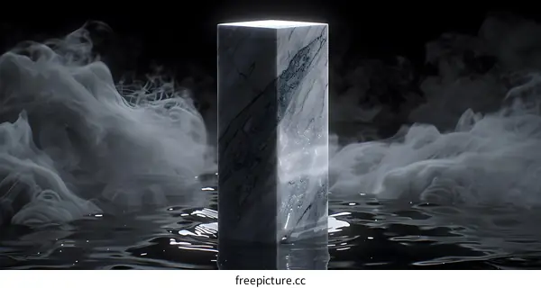 Abstract Marble Column in Smoke and Water