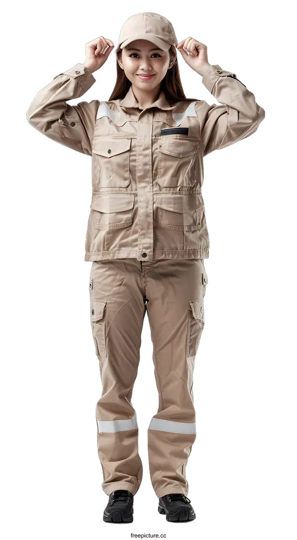 [Transparent Background PNG]Portrait of a young female worker in work clothes