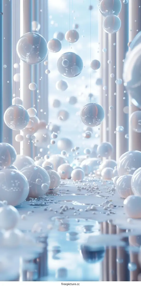 White Spheres Installation: Minimalist Geometric Art