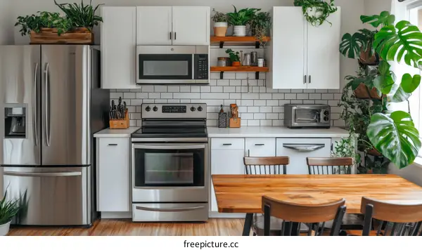 Modern Kitchen with Greenery and Stylish Appliances