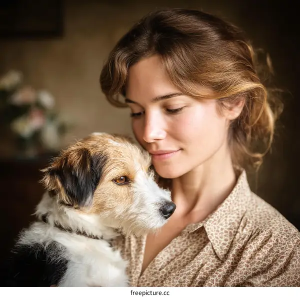 Woman and Dog Close Up Portrait