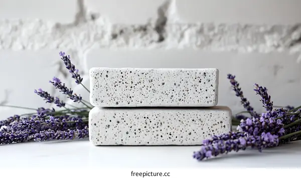 Modern Minimalist Concrete Blocks with Lavender