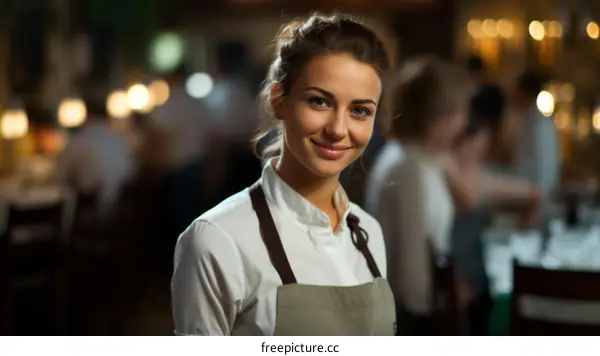 Portrait of a smiling young waitress in a restaurant