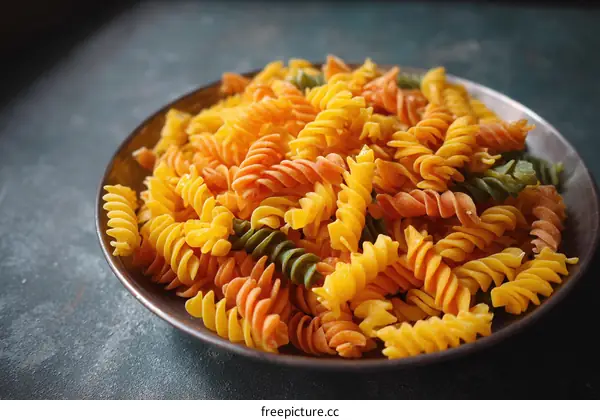 Colorful Spiral Pasta Ready to Cook
