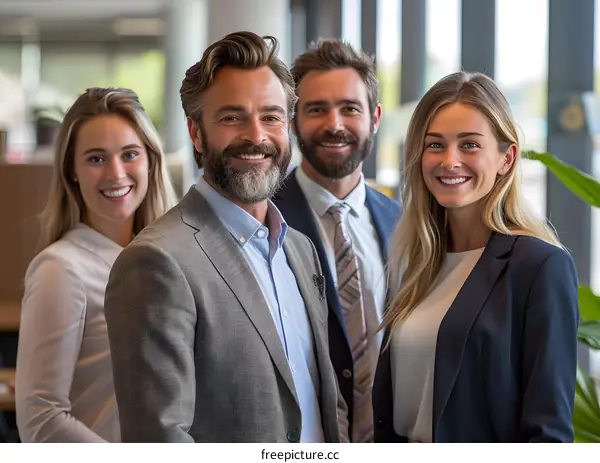 Smiling Business People Standing in a Modern Office
