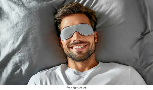 Man Wearing Sleep Mask in Bed