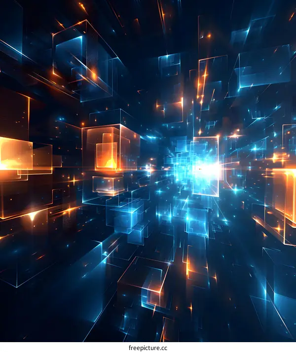 Abstract Glowing Blue And Orange Cubes