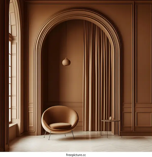 Minimalist Interior Design with Brown Tones and Archway