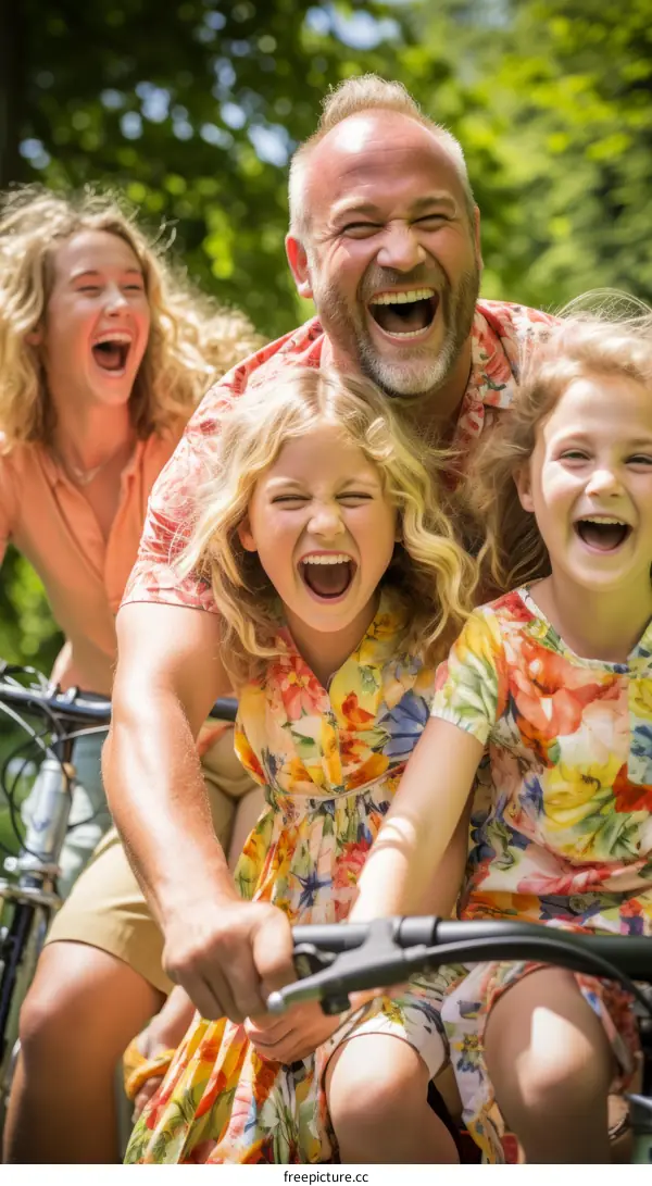 Family of Four Having Fun on a Bike Ride