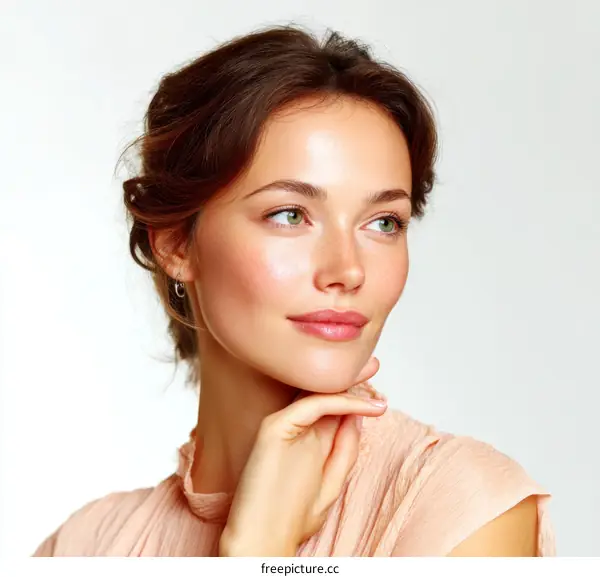 Beautiful Woman with Perfect Skin and Elegant Makeup
