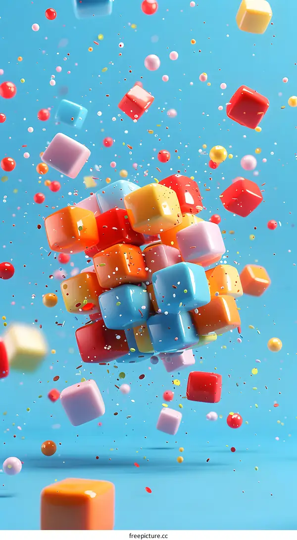 Abstract Colorful Cubes 3D Design with Confetti