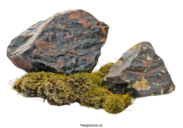 [Transparent Background PNG]Close Up Of Two Rocks And Moss On White Background