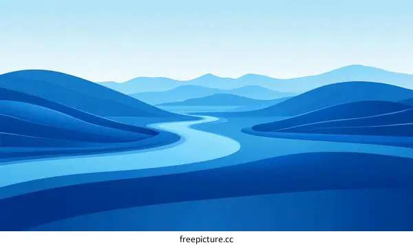 Blue Mountains and Winding River Landscape Illustration